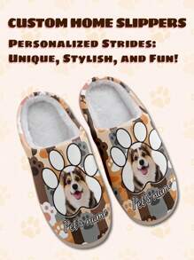 Custom Pet's Name And Photo Home Slippers, Pet's Personalized Photo Designed Lightweight Comfortable Soft Bottom Home Slippers For Women, Personalized Fun Gift For Mom/Dad/Her/Him/Girlfriend/Boyfriend/Wife/Husband/Friend