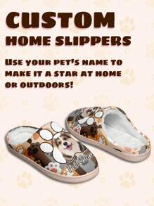 Custom Pet's Name And Photo Home Slippers, Pet's Personalized Photo Designed Lightweight Comfortable Soft Bottom Home Slippers For Women, Personalized Fun Gift For Mom/Dad/Her/Him/Girlfriend/Boyfriend/Wife/Husband/Friend