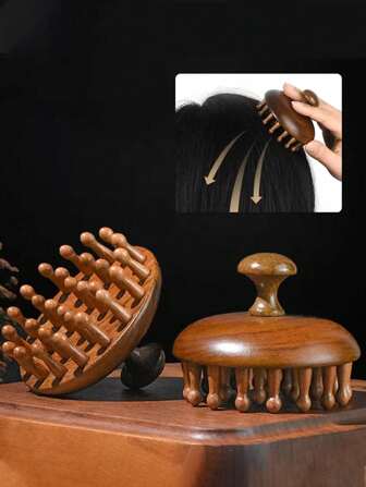Pettine massaggiante rotondo in legno naturale - Massaggiatore per cuoio capelluto per capelli normali, pettine multifunzione per la cura dei capelli e il massaggio dei meridiani del corpo, portatile e regalo ideale, accessori per lo styling dei capelli