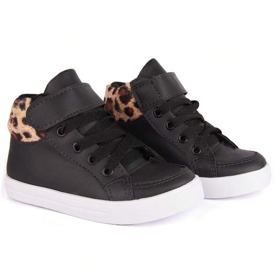 Girls' Kids' High-Top Sneakers Lace-Up Comfortable Glitter Animal Print - 黑色 - 查看 1
