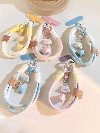 1 件手工制作的糖果色云朵和星星吊饰，配尼龙手机挂绳腕带，适合送给母亲、家人、朋友、生日、节日的礼物，手机吊饰，手机链