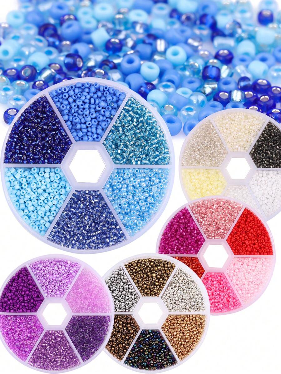 1900/3900pcs 2/3mm Glass Rice Beads 6-Color Combination Set St. Patrick's Day Handmade DIY Bead Material Jewelry Accessories Loose Bead Set Box-Valentine's Day Gift For Girlfriend