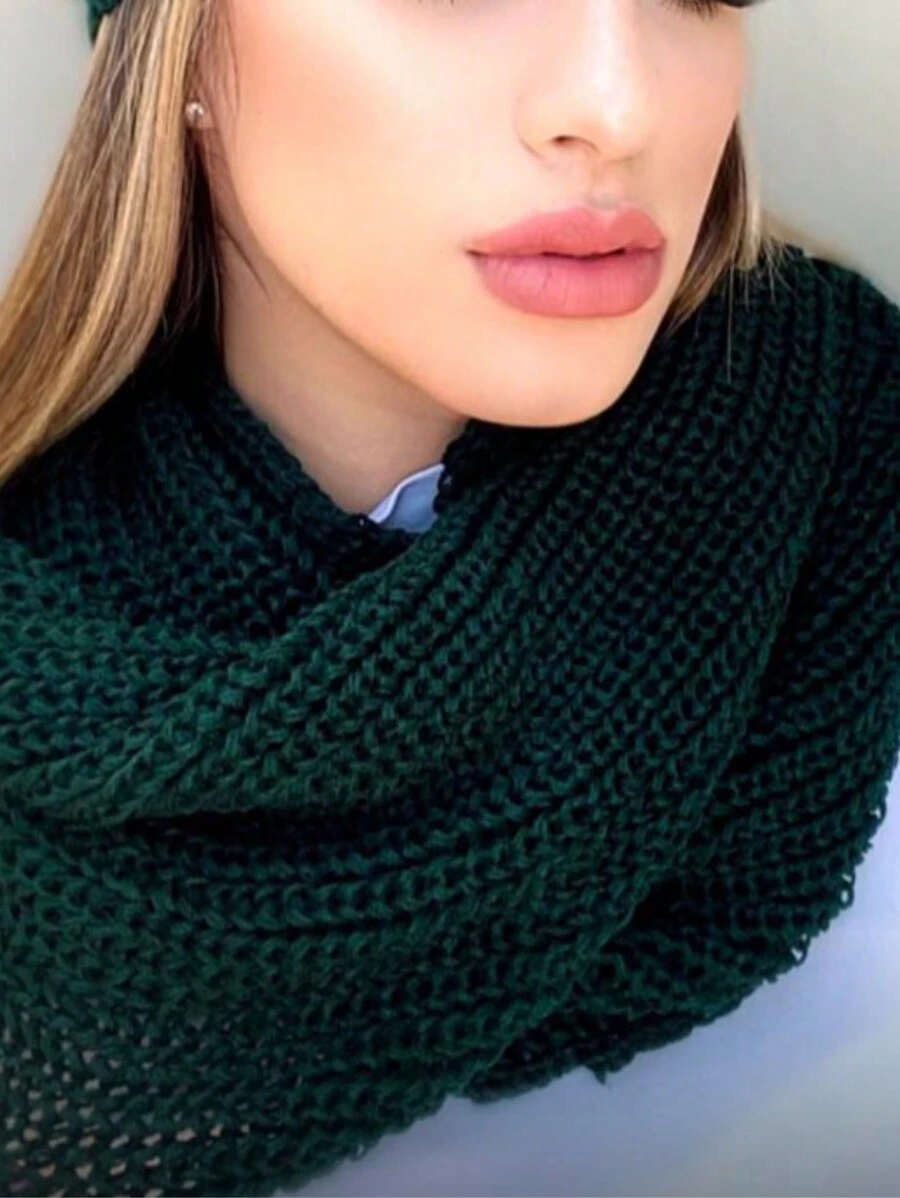 Knitted Collar Scarf Double Wrap Soft Wool Winter Fashion - Green - View 1