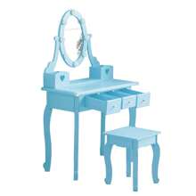 Kids Girls Vanity Table Set Makeup Dressing Table Stool Mirror With 3 Drawers