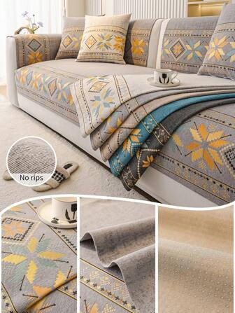 1pc Bohemian Style Chenille Sofa Cover - Pet Friendly, Anti-Slip, All Season Use - Fits 1-4 Seater Sofa, For Bedroom, Office, Living Room Home Decor