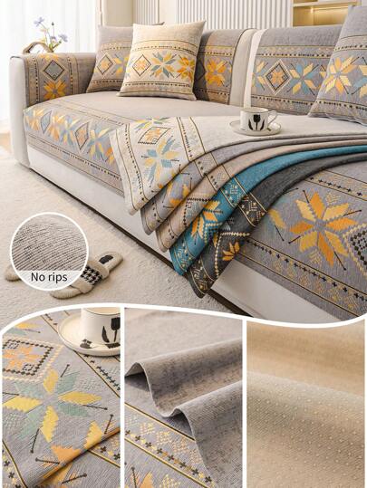 قطعة واحدة من غطاء أريكة بنمط بوهيمي مصنوع من خيوط الشنيل - صديق للحيوانات الأليفة، مضاد للانزلاق، للاستخدام على مدار العام - مناسب لأريكة مقعد واحد إلى 4 مقاعد ، للاستخدام في غرفة النوم والمكتب وغرفة المعيشة، ديكور المنزل