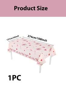 1 块 137*274 厘米粉色和红色心形塑料桌布，适合情人节、婚礼、露营、所有节日、爱情主题派对 - 彩色 - 查看 4