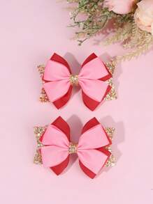 2PCS Christmas Hair Bows Hair Clip Ribbed Duck Billed Clip Color Contrasting Hair Clip For Girls And Teen Fashion Cute Party Hairpins - Multicolor - View 6