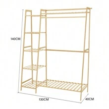 Living And Home Bamboo Bedroom Garment Clothes Rack Natural 130cm\110cm - Natural 130cm W X 40cm D X 140cm H - View 3