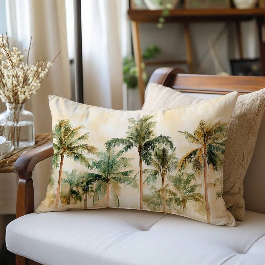 1 Vỏ gối trang trí hình cây cọ rừng nhiệt đới cổ điển, vải nhung in một mặt, kích thước 30*50CM/11,8*19,7 inch, thích hợp cho ghế sofa tối giản hiện đại, trang trí phòng khách, trang trí tiệc, quà tặng - Nhiều màu - Xem 1