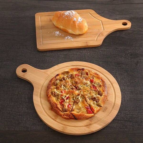 1/2PCS Wooden Dinner Plate Wooden Tray Household Pizza Plate Western Dinner Wooden Plate Snack Plate Steak Dinner Plate Bamboo Pizza Wooden Tray Pizza Plate Sushi Tray Pizza Baking Plate Kitchen Supplies