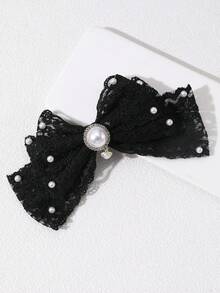 1pc Women's Fashion Elegant High-End White & Black Pearl Bow Hair Clip, Suitable For Daily, Festival, Party, Outing Wear - Multicolor - View 4