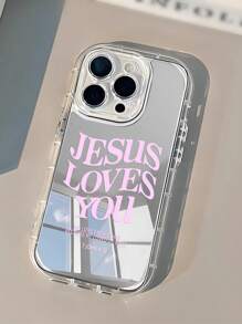 Minimalist Mirror Element Fashion Phone Case 1pc Slogan Solid Color Pattern Jesus Mirror Fully Wrapped Phone Case Compatible With IPhone 11/12/13/14/15/16 Pro Max Waterproof Shockproof Anti-Fall Scratch Resistant Easter Spring Gift - Multicolor - View 4