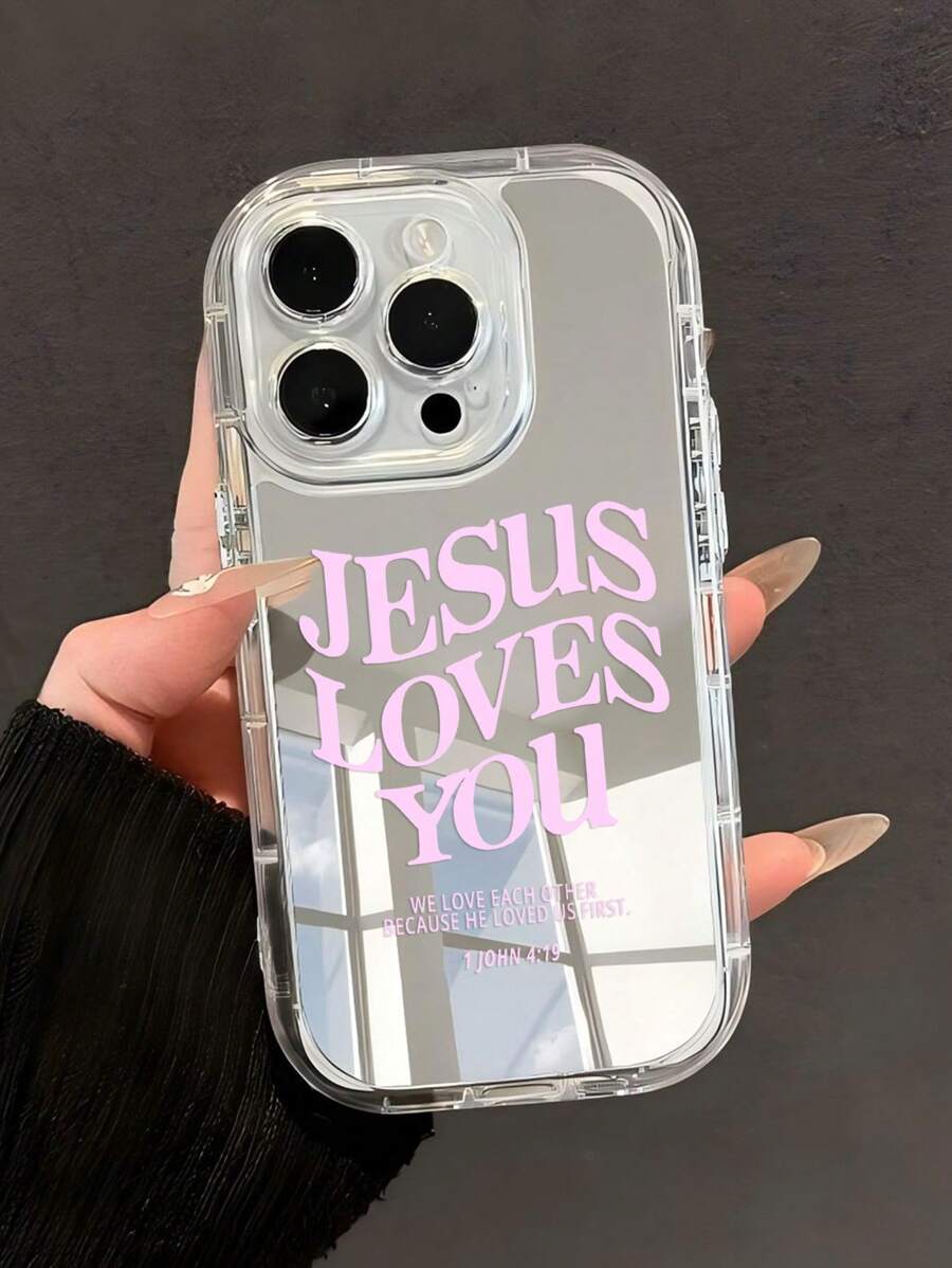Minimalist Mirror Element Fashion Phone Case 1pc Slogan Solid Color Pattern Jesus Mirror Fully Wrapped Phone Case Compatible With IPhone 11/12/13/14/15/16 Pro Max Waterproof Shockproof Anti-Fall Scratch Resistant Easter Spring Gift - Multicolor - View 1