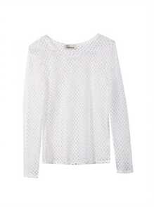 Ladies Fashion Mesh Top Long Sleeve Round Neck Stretch Casual Solid Color Sexy T Shirt Blouse