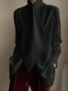 Solid Color Loose Long Sleeves High-Neck Blouses & Shirts Tops