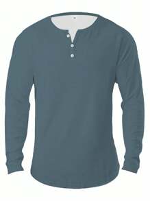 Spring Autumn New Men Long Sleeve Solid Color Round Neck Henry's Shirt Men Sport T Shirt