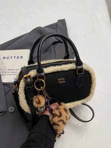 复古时尚毛边手提包女士小号手提包，时尚仿麂皮休闲斜挎包，适合日常使用、接听电话、约会、送礼