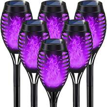 6/11/12/18/23/24 Pack Solar Flame Lamp,Each 12 LEDs Torch Lights Outdoor Flickering Flame, Garden Lights Solar Powered Waterproof, Outdoor Solar Lights For Yard, Solar Tiki Torches For Outside Patio Decorations(Purple) - 18 Pack - View 1