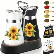 kumlioon Juego de salero y pimentero, salero y pimentero con forma de girasol con soportes para el mango - Decoración moderna de cocina de vidrio - Juego de salero y pimentero para el hogar, restaurante, boda - Accesorios de cocina lindos y elegantes, saleros, pimenteros, saleros y pimenteros de vidrio con base estable para utensilios de cocina, mesa, caravana, camping, barbacoa, botella rociadora, suministros de cocina