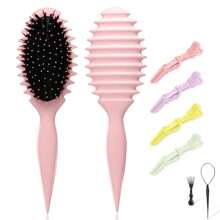 卷发定型刷，卷发刷，2025 新款发型刷，带鳄鱼夹，卷发定型边缘提升造型刷，适用于卷发湿发梳理、塑造和定型卷发，适用于女性、男性、男孩、情人节心形情人节