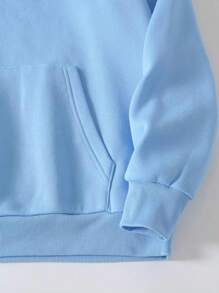 Cartoon Letter Print Drop Shoulder Drawstring Thermal Lined Hoodie - Blue - View 3