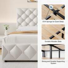 HomelyHues King/Queen/Full Size Bed Frame With 4 Storage Drawers, Linen Upholstered Platform Bed Frame With Adjustable Headboard, Diamond Stitched Button Tufted, No Box Spring Needed - Beige - View 6