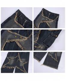 Y2K Baggy Jeans Women&Men Star Patch Aesthetic High Waist Straight Leg Pants Jnco Jeans Vintage Fashion Grunge Casual Hip Hop Loose Trousers Streetwear