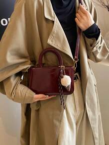 Bolsa vintage de nicho vermelho vinho, pequena, moderna e versátil, com fecho de zíper, em couro sintético, ideal para viagens diárias e presente para encontros