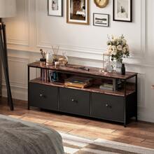 TV Cabinet - 108x30x57cm - TV Cabinet With Three Drawers And LED Light - Iron Frame - With Height-Adjustable Feet - Black - Black - View 1