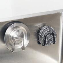 4 piezas Ganchos de esponja, Fregadero de cocina no perforado, Estropajo de alambre de acero, Paño, Estante para esponja, Estante de almacenamiento, Gancho - Multicolor - Ver 2