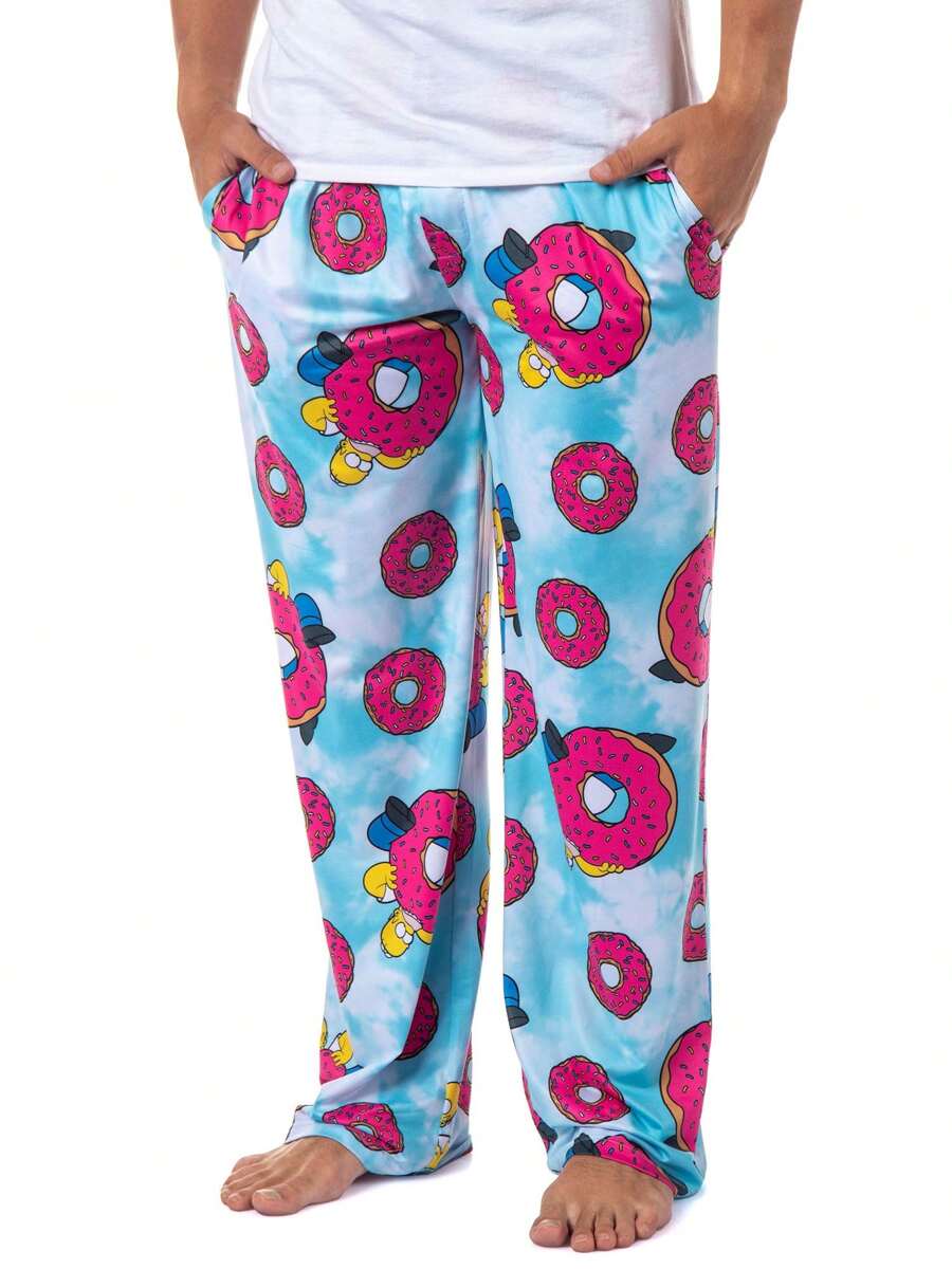 The  Homer Simpson Tie Dye Sprinkles Donuts Lounge Pajama Pants For Men - 藍色 - 查看 1