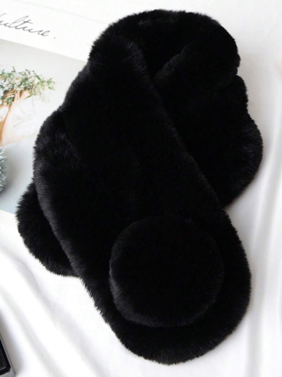 Women Faux Fur Collar Scarves Neck Shrug Neck Warmer Scarf Wrap For Spring Fall Winter Coat Dress - Black - View 1