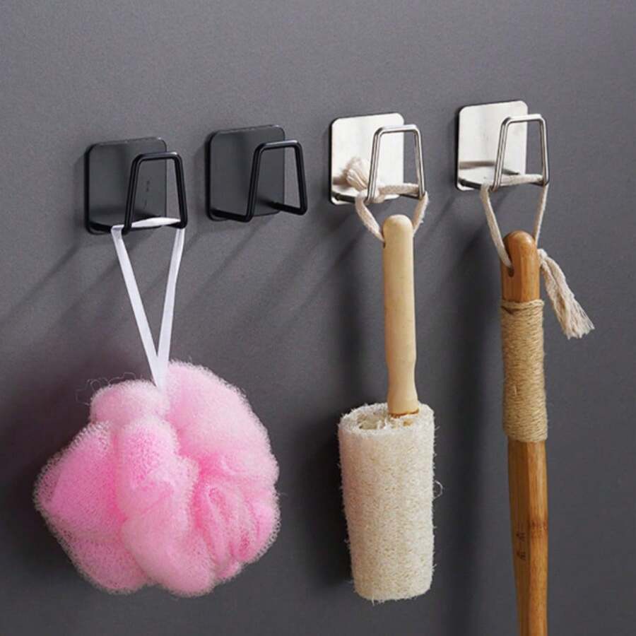 4 piezas Ganchos de esponja, Fregadero de cocina no perforado, Estropajo de alambre de acero, Paño, Estante para esponja, Estante de almacenamiento, Gancho - Multicolor - Ver 1