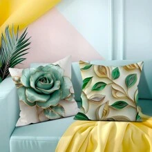 4 件现代树叶图案双面枕套 - 彩色 - 查看 6