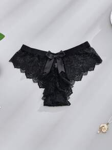 3 件装 女士蕾丝蝴蝶结丁字裤内裤，性感 - 彩色 - 查看 3
