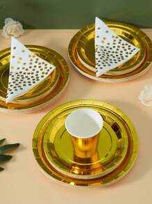 Goldenes Einweg-Partyzubehör-Set, inklusive goldener Pappteller, Becher und Servietten, für Jubiläum, Abschluss, Geburtstags-Party Dekorationen & Goldene Party Zubehör