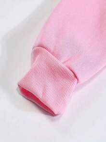 Capucha con estampado de dibujos animados y letra con bolsillo de canguro con cordón con forro térmico - Rosa - Ver 3