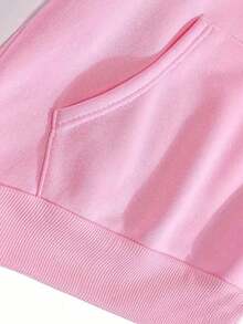 Capucha con estampado de dibujos animados y letra con bolsillo de canguro con cordón con forro térmico - Rosa - Ver 4