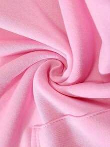 Capucha con estampado de dibujos animados y letra con bolsillo de canguro con cordón con forro térmico - Rosa - Ver 5