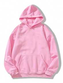 Capucha con estampado de dibujos animados y letra con bolsillo de canguro con cordón con forro térmico - Rosa - Ver 2