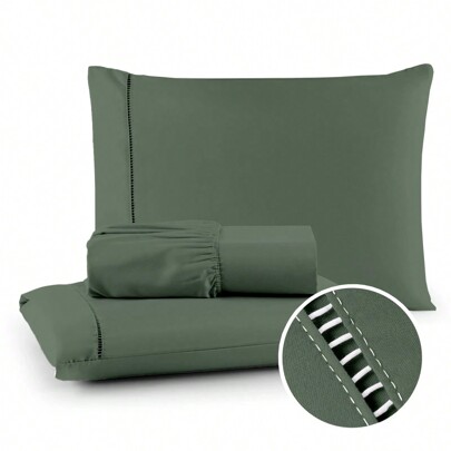 Jogo de Lençol 3 Peças 400 Fios Ponto Palito Cama Solteiro Casal Queen King Micropercal Várias Cores