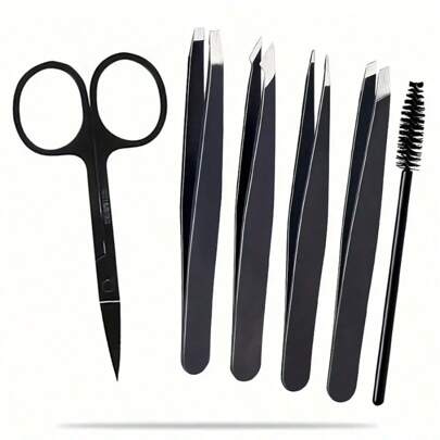 6pcs/Set Eyebrow & Eyelash Grooming Kit, Including 4 Tweezer, 1 Trimmer Scissor, 1 Eyelash Brush, Professional Beauty Tools For Eyebrow & Eyelash Shaping, Compact And Portable Design For Home And Commercial Use (Black),Makeup,Cheap,Room Decor,Vanity,Travel,Bedroom,Makeup Accessories,Tweezers,Cheap,Stocking Stuffers,Makeup,Makeup Tools,Cheap Stuff,Gifts,Gifts For Women,Christmas Gifts,Giveaways,Travel,Cheap Stuff,Travel Essential