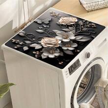 1pc Washing Machine Cover Mat, 3D Floral Print Pattern, Kitchen Countertop Mat, Washer/Dryer Top Protective Cover, Multi-Purpose Kitchen Counter Cover, Modern Washer And Kitchen Appliance Top Protector, Clothes Drying Mat, Water-Resistant Countertop Mat, Home Goods