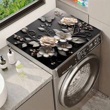 1pc Washing Machine Cover Mat, 3D Floral Print Pattern, Kitchen Countertop Mat, Washer/Dryer Top Protective Cover, Multi-Purpose Kitchen Counter Cover, Modern Washer And Kitchen Appliance Top Protector, Clothes Drying Mat, Water-Resistant Countertop Mat, Home Goods