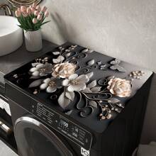 1pc Washing Machine Cover Mat, 3D Floral Print Pattern, Kitchen Countertop Mat, Washer/Dryer Top Protective Cover, Multi-Purpose Kitchen Counter Cover, Modern Washer And Kitchen Appliance Top Protector, Clothes Drying Mat, Water-Resistant Countertop Mat, Home Goods