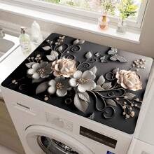 1pc Washing Machine Cover Mat, 3D Floral Print Pattern, Kitchen Countertop Mat, Washer/Dryer Top Protective Cover, Multi-Purpose Kitchen Counter Cover, Modern Washer And Kitchen Appliance Top Protector, Clothes Drying Mat, Water-Resistant Countertop Mat, Home Goods