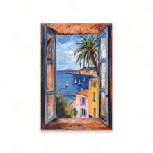 1PC Mediterranean Posters Coastal Balcony View Travel Print Santorini Church Art Print Greek Island Landscape Canvas Painting Wall Arts Decor No Frame Gifts Birthday Graduation