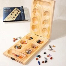 Jeu de mancala en bois avec pierres gemmes, jeu de puzzle de rangement, jeu de réflexion africain amusant pour rassemblement sur un bureau