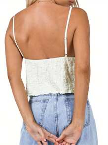 Women Basic Ruched Camisole Solid Color Ruffle V Neck Sleeveless Crop Tops For Streetwear Clubwear Summer Shirt - Beige - View 3